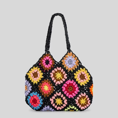 Bohemia плетена куха чанта през рамо за жени Етнически стил Кофа чанти Памучни тъкани кофи чанти Дамски ретро карирани чанти