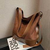 Retro zomšinės odinės didelės talpos kibiras Moterys Populiarus Pu kratinys ant pečių Paprasti moteriški skersiniai krepšiai