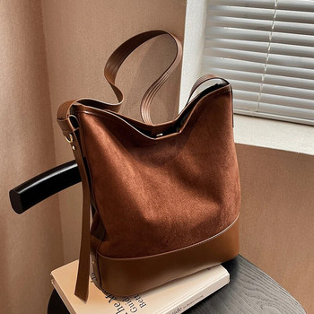 Ретро кожена велурена чанта с голяма вместимост Дамска популярна чанта за през рамо Putchwork Ежедневни женски чанти през рамо