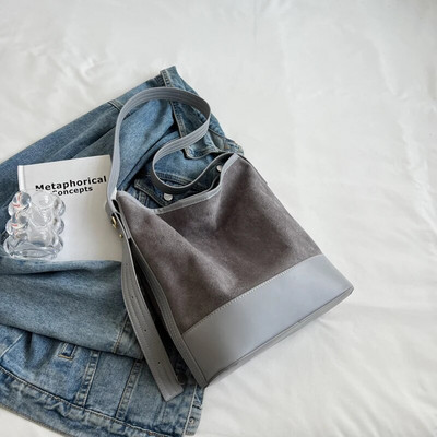 Retro zomšinės odinės didelės talpos kibiras Moterys Populiarus Pu kratinys ant pečių Paprasti moteriški skersiniai krepšiai