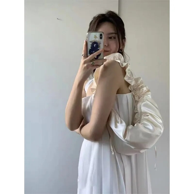 Női válltáskák, 2023-as koreai stílusú, alkalmi, összehajtható csipke húzózsinór Design Sense, nagy kapacitású Crossbody táska, vászontáska, női