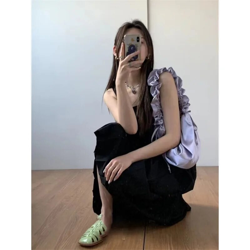 Női válltáskák, 2023-as koreai stílusú, alkalmi, összehajtható csipke húzózsinór Design Sense, nagy kapacitású Crossbody táska, vászontáska, női