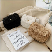 Žieminis pliušinis pečių krepšys Dirbtiniai kailiniai Krepšiai moterims Moteriškas Mini telefono krepšys Moteriškos rankinės Mergaičių piniginė Madinga grandinėlė