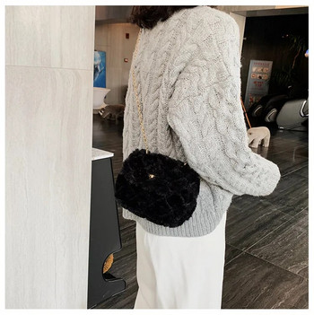 Зимна плюшена чанта през рамо Дамски чанти през рамо от изкуствена кожа Дамска мини чанта за телефон Дамски чанти Портфейл за момичета Модна чанта с верига