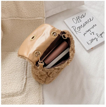 Зимна плюшена чанта през рамо Дамски чанти през рамо от изкуствена кожа Дамска мини чанта за телефон Дамски чанти Портфейл за момичета Модна чанта с верига
