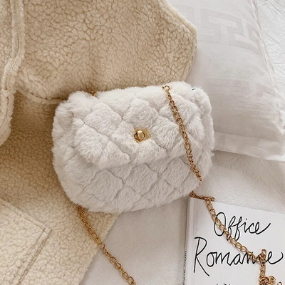 Žieminis pliušinis pečių krepšys Dirbtiniai kailiniai Krepšiai moterims Moteriškas Mini telefono krepšys Moteriškos rankinės Mergaičių piniginė Madinga grandinėlė