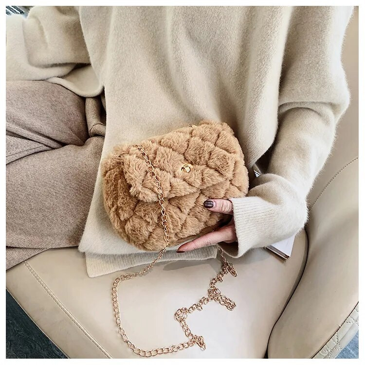 Žieminis pliušinis pečių krepšys Dirbtiniai kailiniai Krepšiai moterims Moteriškas Mini telefono krepšys Moteriškos rankinės Mergaičių piniginė Madinga grandinėlė