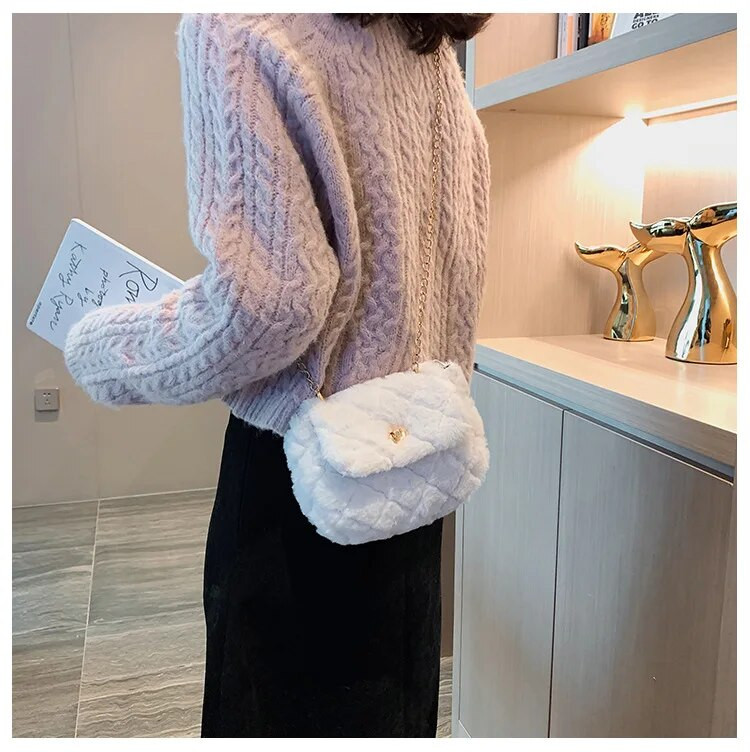 Žieminis pliušinis pečių krepšys Dirbtiniai kailiniai Krepšiai moterims Moteriškas Mini telefono krepšys Moteriškos rankinės Mergaičių piniginė Madinga grandinėlė