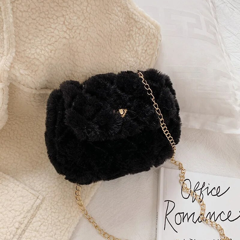 Žieminis pliušinis pečių krepšys Dirbtiniai kailiniai Krepšiai moterims Moteriškas Mini telefono krepšys Moteriškos rankinės Mergaičių piniginė Madinga grandinėlė