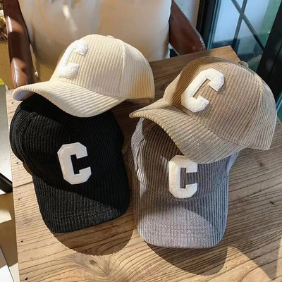 Corduroy Letter C Sügistalvine pesapallimütsi meeste naiste ühevärviline hobusesaba spordimüts Reguleeritav Unisex Hip Hop Dad Trucker mütsid