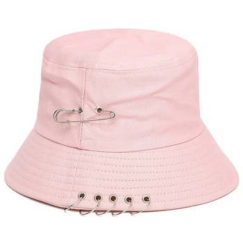 1 ΤΕΜ. Unisex Γυναικείο ανδρικό καπέλο με κουβά Δαχτυλίδια καρφίτσας καπέλο ηλίου Καπέλα καλοκαιρινά καπέλα Σφενδάμι φύλλο ψαρά Καπέλο διπλής όψης Φοριέται ροζ χρώμα Νέο
