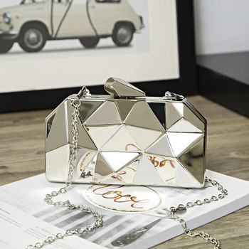 Дамска геометрична вечерна чанта Клъч чанти Златна акрилна кутия Елегантна верига Женска чанта за парти Чанта през рамо за сватба/среща