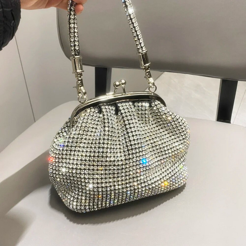 Handle Rhinestones Esti kuplungtáska Pénztárcák és luxus kézitáskák Dizájner fényes Crystal Clutch pénztárca vödör táska válltáskák