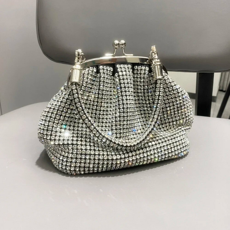 Handle Rhinestones Esti kuplungtáska Pénztárcák és luxus kézitáskák Dizájner fényes Crystal Clutch pénztárca vödör táska válltáskák
