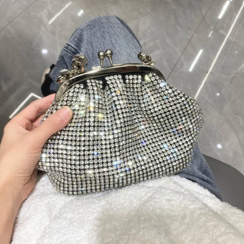Handle Rhinestones Esti kuplungtáska Pénztárcák és luxus kézitáskák Dizájner fényes Crystal Clutch pénztárca vödör táska válltáskák