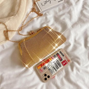 Златна вечерна чанта клъч Дамски чанти Сватбени лъскави чанти Булчински метални лъкове Клъчове Чанта с верига Чанта през рамо
