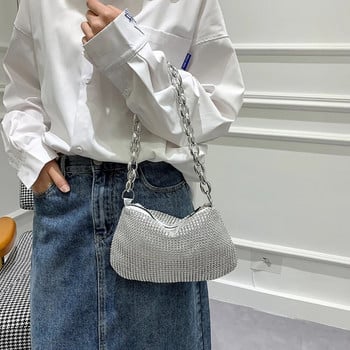 Bling Вечерна чанта с кристали Дамска корейска дизайнерска диамантена верига Вечеря Дамска чанта Портмоне Дамска квадратна чанта през рамо
