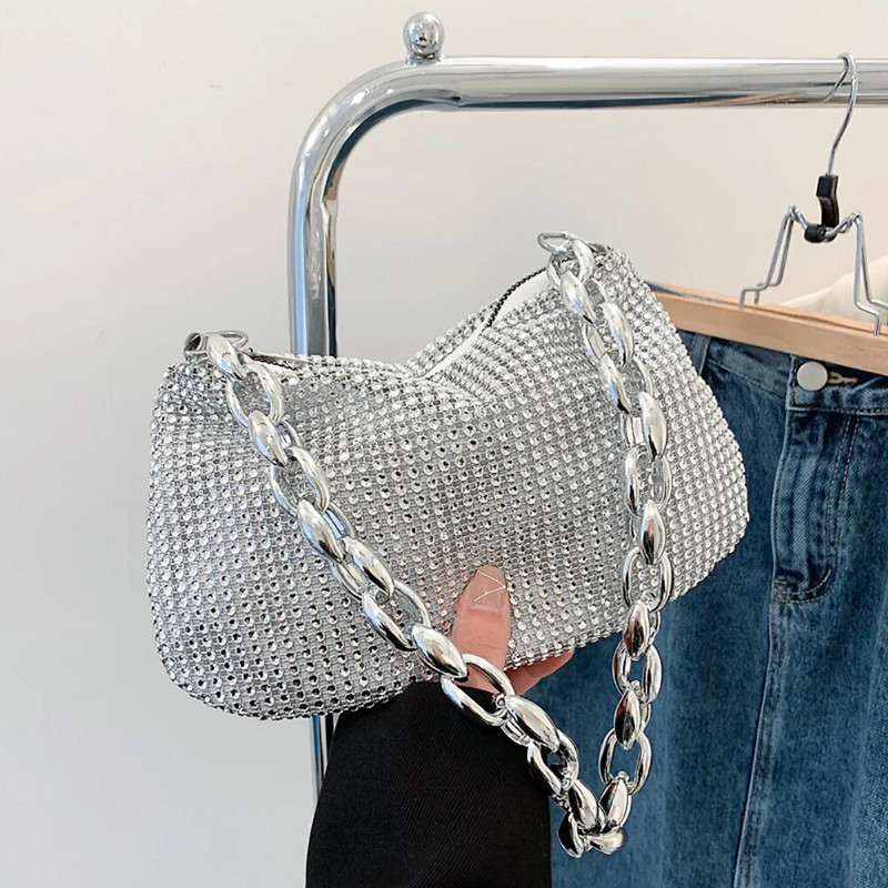 Bling Rhinestone večernja torbica sa spojkom Ženska korejska dizajnerska dijamantna lančana torbica za večeru Torbica Ženska četvrtasta torba na rame