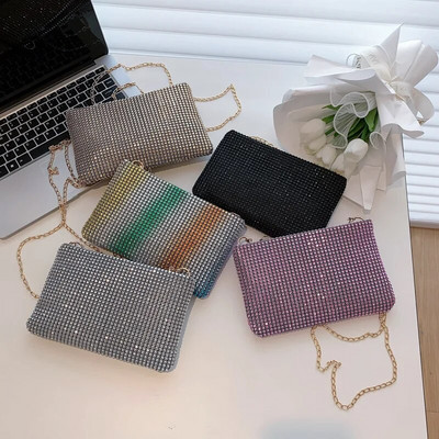 Γυναικεία Γαμήλια Πάρτυ Clutch Τηλέφωνο Θήκη μόδας στρας Τσάντες ώμου Γυναικείες τσάντες χιαστί με αλυσίδα Μονόχρωμες μικρές τσάντες