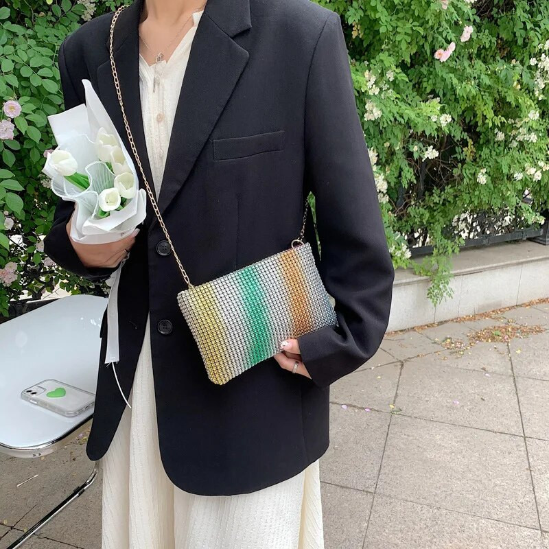 Ženska torbica za vjenčanje, torbica za telefon, modni kamenčići, torbice na rame, ženske torbice s lancem, jednobojne male torbice