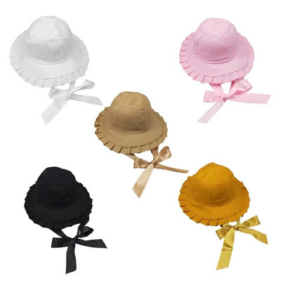 Жени Момичета Сладка шапка с волани с широка периферия и сатенена дълга панделка Японска Лолита Слънцезащитен крем Fisherman