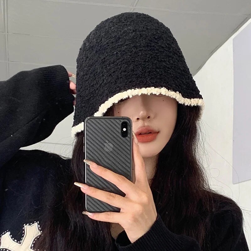 Pletena plišana ribarska kapa Ženska jesen i zima 2023. Nova velika kapa s velikom glavom oko japanskog sustava Bucket Hat