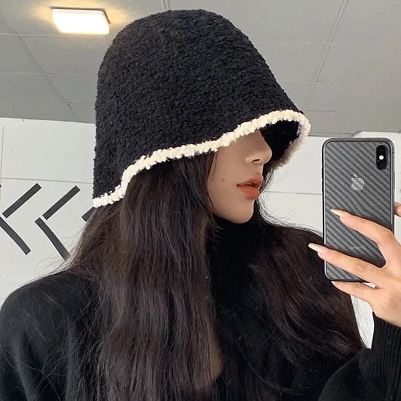Pletena plišana ribarska kapa Ženska jesen i zima 2023. Nova velika kapa s velikom glavom oko japanskog sustava Bucket Hat