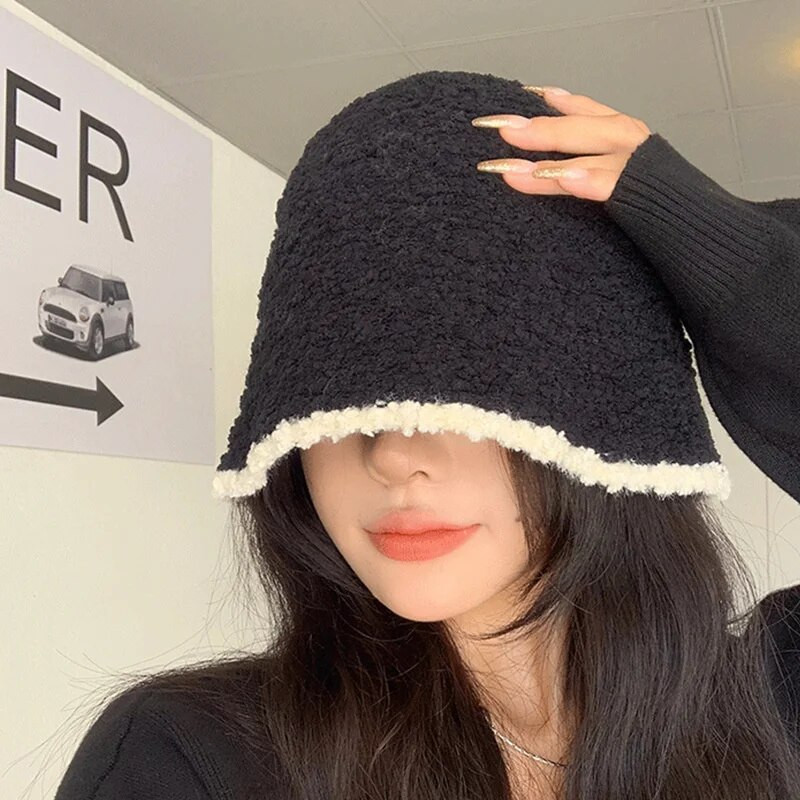 Pletena plišana ribarska kapa Ženska jesen i zima 2023. Nova velika kapa s velikom glavom oko japanskog sustava Bucket Hat