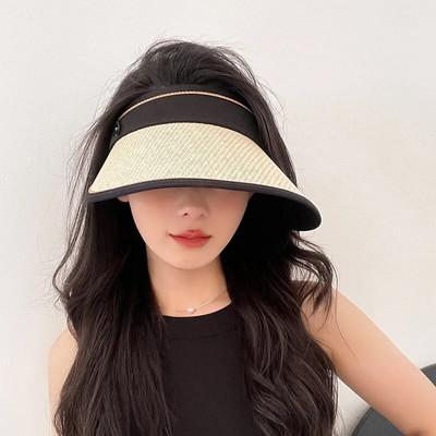 Панама Дамска отворена плажна сламена шапка с патешки език Спортна мода за пролет и лято Слънцезащитна шапка на открито H61
