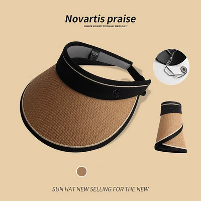 Panamos moteriška atvira paplūdimio ančių liežuvio šiaudinė kepurė lauko sportui madinga pavasario ir vasaros apsaugos nuo saulės kepuraitė H61