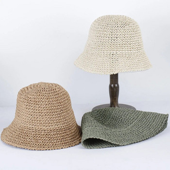 Χειροποίητα μονόχρωμα ψάθινα καπέλα με κάδο γυναικεία καπέλα καλοκαιρινά Hollow Beach Αναδιπλούμενα καπέλο αντηλιακού εξωτερικού χώρου Gorras 2023