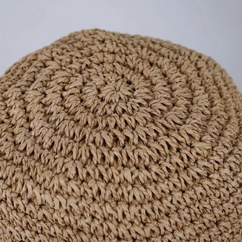 Ръчно изработени едноцветни плетени шапки от сламена кофа за жени Летни кухи плажни шапки Сгъваема шапка за слънце на открито Gorras 2023