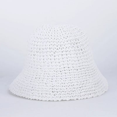 Pălării de găleată din paie, lucrate manual, de culoare solidă, pentru femei, șapci de plajă goale de vară, pliabile, în aer liber, snapback, pălărie de soare Gorras 2023