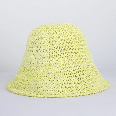 Pălării de găleată din paie, lucrate manual, de culoare solidă, pentru femei, șapci de plajă goale de vară, pliabile, în aer liber, snapback, pălărie de soare Gorras 2023