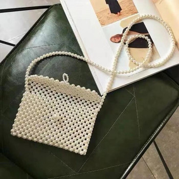 Модни перлено тъкани чанти през рамо за жени Малък портфейл Дамски чанти Луксозна дамска чанта за през рамо с капак за телефон