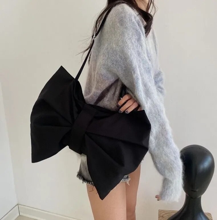 dama, djevojka, platnena velika torba, lijepa torba s mašnama, trebala bi torba, ležerna torba velikog kapaciteta, vruća američka pop torba s mašnama i ukrasima