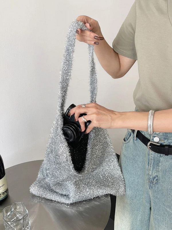 Bling Tote torba zlatna svilena svjetlucava linija za pletenje moderna slatka mini torbica na rame mala torba torbica ispod pazuha sto tide