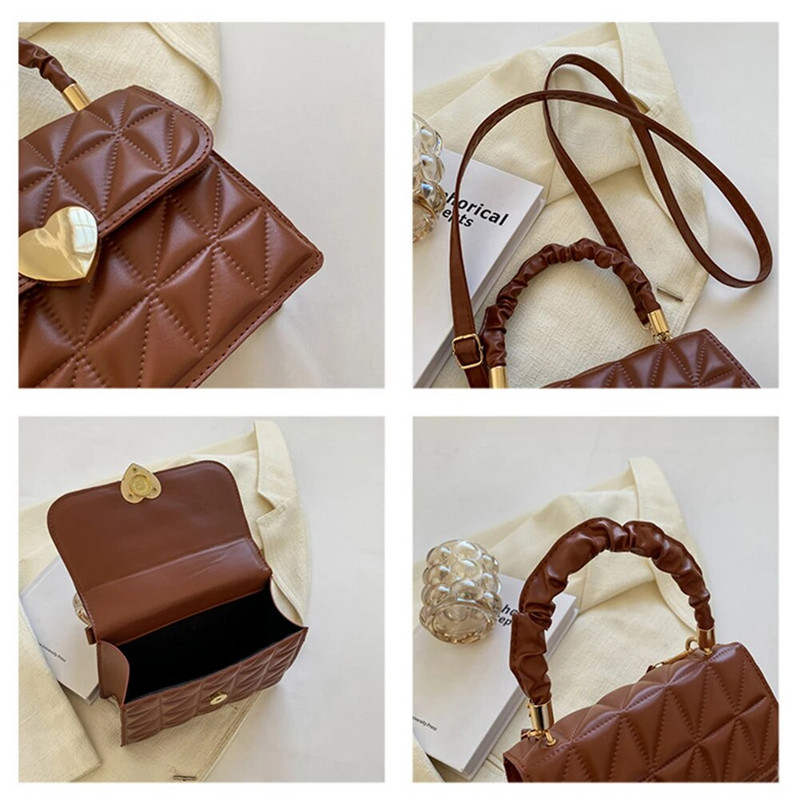 Vintažinės PU odos moteriškos kryžminės rankinės Madingi klostuoti viršutiniai rankenos rankinės moteriškos mažos rankinės ant pečių Kasdieniai pasiuntinių krepšiai