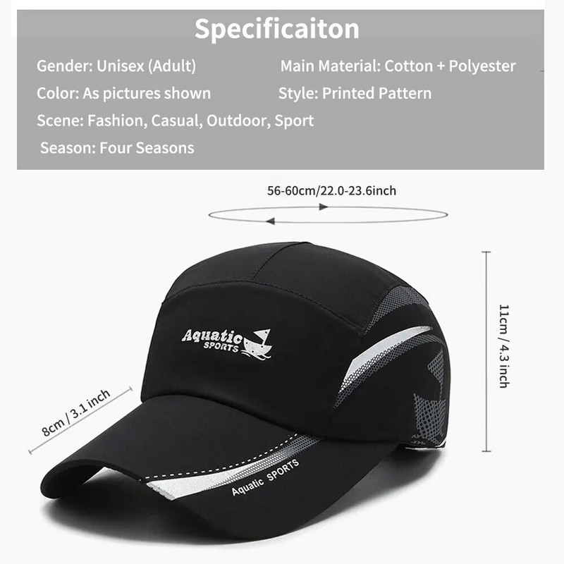 Lauko juodos vandeniui atsparios Qucik sausos kepurės vyrams Moterų sportinės golfo žvejybos reguliuojamos vasaros beisbolo kepurės