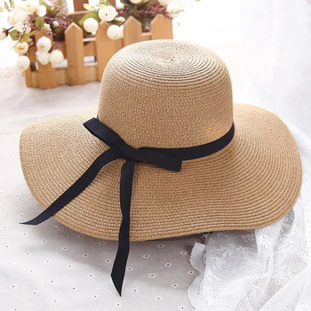 Καπέλο με κουβά μεγάλη μαρκίζα Γυναικείο Καλοκαιρινό πτυσσόμενο ψάθινο καπέλο παραλίας Κορίτσι Trend Καπέλο αναψυχής Υπαίθριο καπέλο ηλίου ταξιδιού Casquette Femme