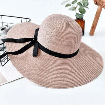 Καπέλο με κουβά μεγάλη μαρκίζα Γυναικείο Καλοκαιρινό πτυσσόμενο ψάθινο καπέλο παραλίας Κορίτσι Trend Καπέλο αναψυχής Υπαίθριο καπέλο ηλίου ταξιδιού Casquette Femme