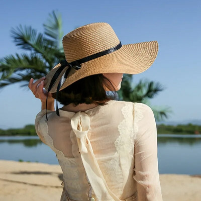 Big Eave Bucket Hat Женска лятна сгъваема плажна сламена шапка Girl Trend Leisure Cap Шапка за пътуване на открито Casquette Femme