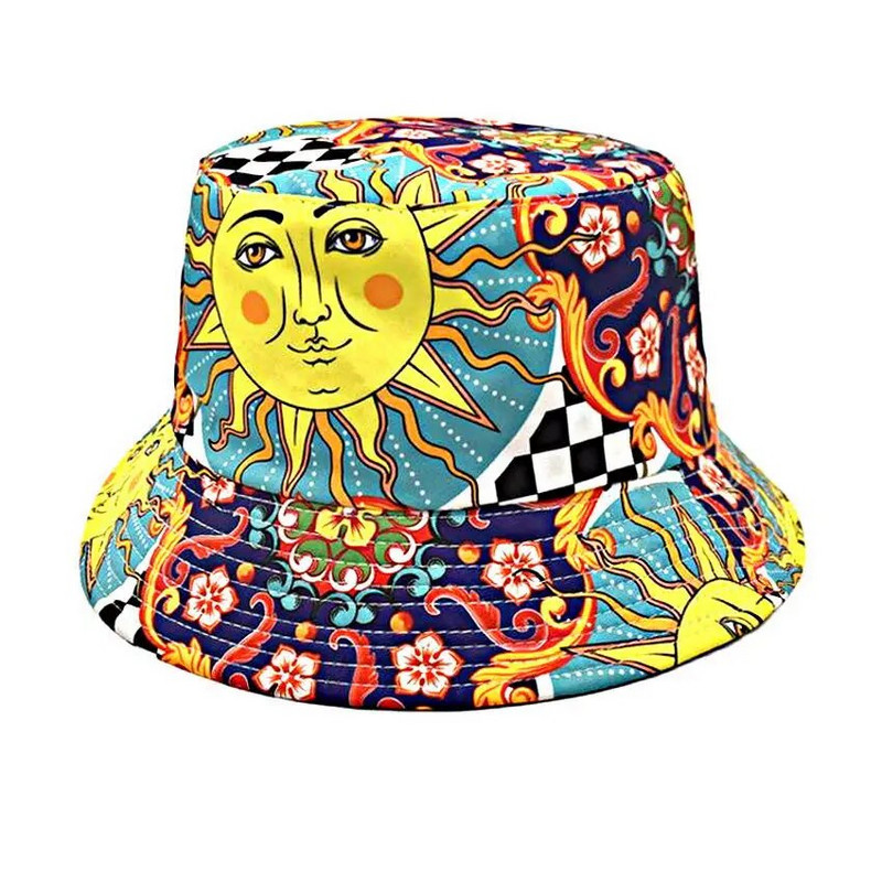 Boho Fisherman Hat Vintage Print Panama Bucket Hat Moterys Vyrai Apverčiama Bob Chapeau Moteris Hip Hop Sun Cap Gorros bažnyčios raštas