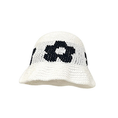 Nauja, šviežia rankomis austa gėlių žvejo skrybėlė mažo dizaino atsitiktinis megztas gėlėtas kepurėlis