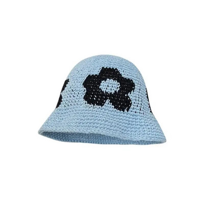 Nauja, šviežia rankomis austa gėlių žvejo skrybėlė mažo dizaino atsitiktinis megztas gėlėtas kepurėlis