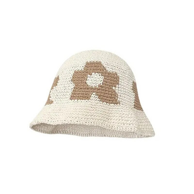 Nauja, šviežia rankomis austa gėlių žvejo skrybėlė mažo dizaino atsitiktinis megztas gėlėtas kepurėlis