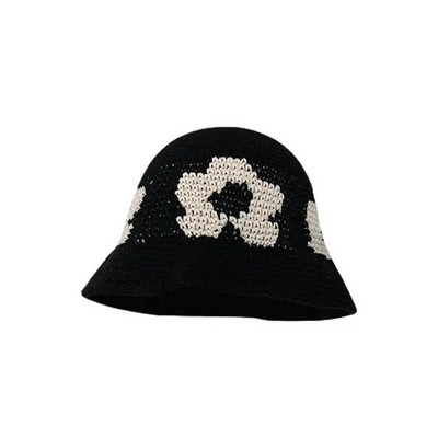 Nauja, šviežia rankomis austa gėlių žvejo skrybėlė mažo dizaino atsitiktinis megztas gėlėtas kepurėlis