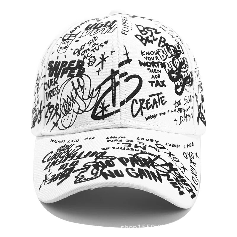 Korėjietiška graffiti asmenybės beisbolo skrybėlės versija vyrų ir moterų atsitiktinis laukinis juodas atspalvis išlenktas karnizo kepurė nuo saulės