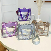 PVC skaidrus pečių skersinis krepšys moterims Kalnų krištolas, stora grandinėlė Moteriška maža piniginė ir rankinės Mados želė paplūdimio krepšys