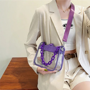 PVC διάφανη τσάντα χιαστί ώμου για γυναίκες με χοντρή αλυσίδα γυναικεία στρας Μικρό πορτοφόλι και τσάντες Fashion Jelly Beach Tote